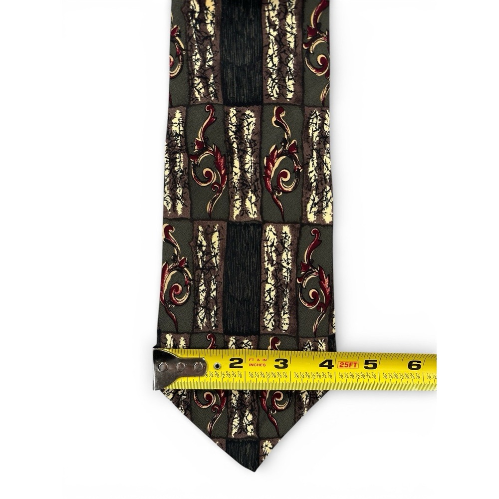 Vintage Christian Dior Tie Olive Green Baroque Art Designer 100% Silk Necktie - Picture 6 of 8